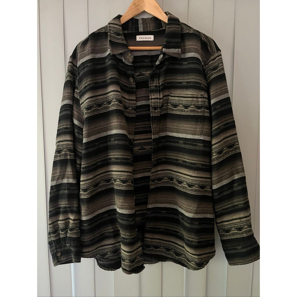PacSun Men’s XL Black & Gray Aztec Stripe Button-Up Overshirt